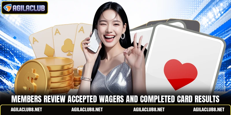 Members review accepted wagers and completed card results